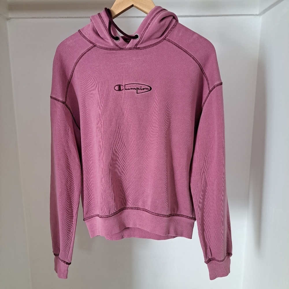 Champion | Pink acid wash texture logo pull over hoodie - Picture 2 of 10